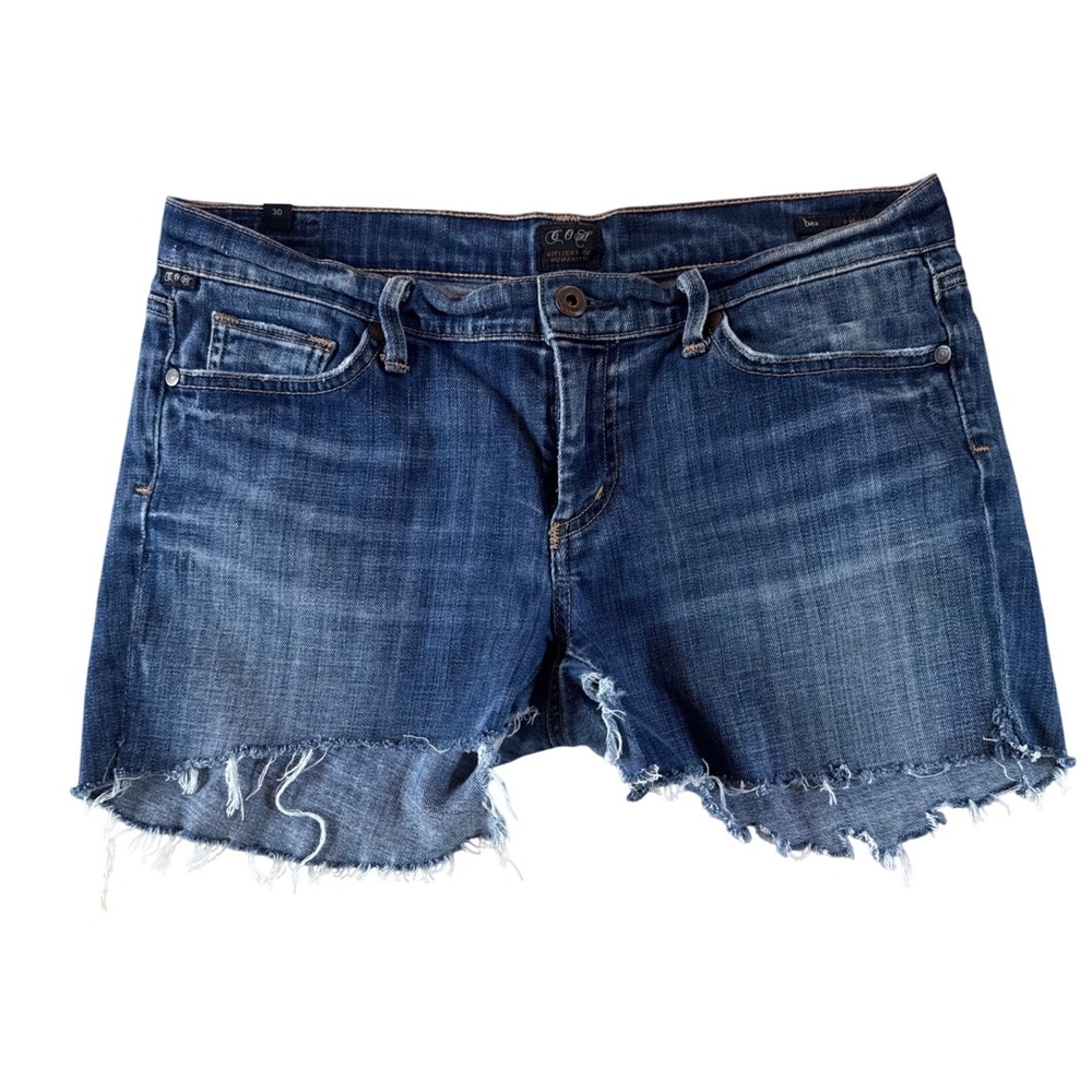 Citizens of Humanity Dita Cutoff Denim Shorts Blue Distressed Raw Hem Womens 30